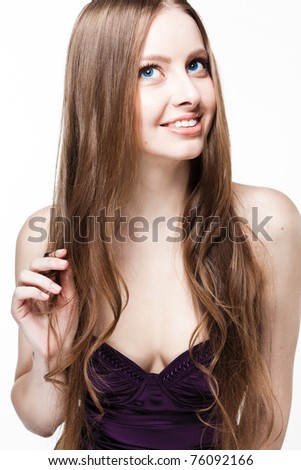 Pretty Girls With Brown Curly Hair. stock photo : Pretty girl with