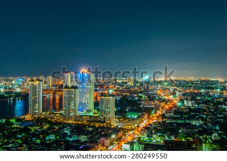 Bangkok,Thailand-  MAY 15:\
Landscape Night view at the top view of Bangkok,\
on May 15, 2015  bangkok, thailand.