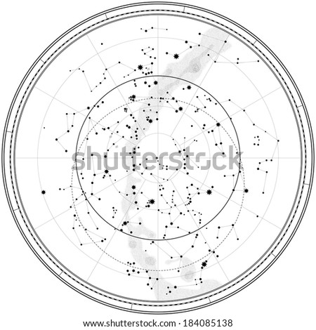Astronomical Celestial Map of Northern Hemisphere (Outline chart). (This JPEG-file has a EPS-8 copy in my portfolio).