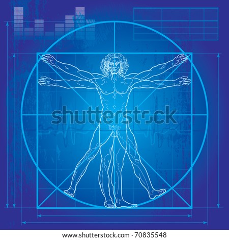 The Vitruvian man Blueprint version Detailed drawing based on artwork by Leonardo da Vinci. The Vitruvian man Blueprint version Detailed drawing based on artwork by Leonardo da Vinci.