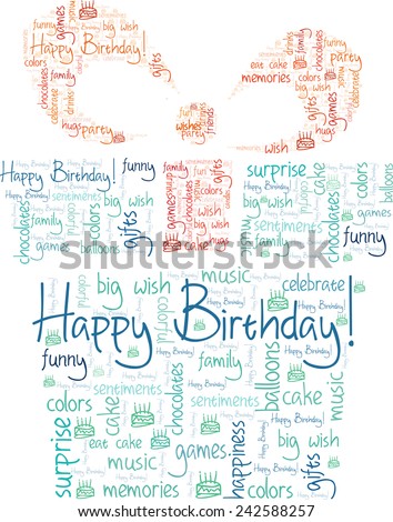 Happy Birthday words cloud concept in shape of a gift box, isolated on white background