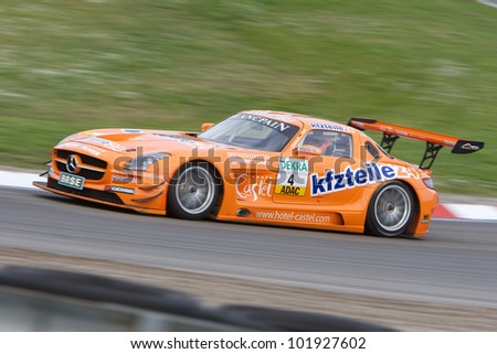 ZANDVOORT, THE NETHERLANDS - MAY 6: Daniel Dobitsch and Florian Stoll in the kfzteile24 MS RACING Mercedes-Benz SLS AMG GT3 racing on May 6, 2012 in the ADAC GT Masters in Zandvoort, The Netherlands