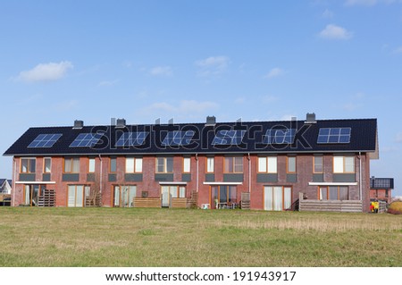 New family homes with solar panels on the roof