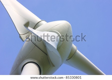 Close up of Wind turbine producing alternative energy