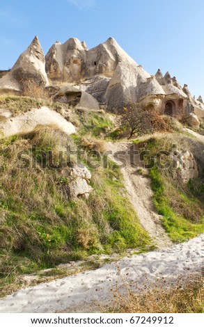 Fairy Tale Style Carved Home or Church in Swords Valley Near Goreme in Cappadocia, Anatolia, Turkey