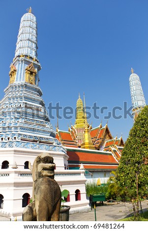 Popular Tourist Attraction of Wat Phra Kaew, Buddhist Temple by the Grand Palace  in Bangkok, Thailand
