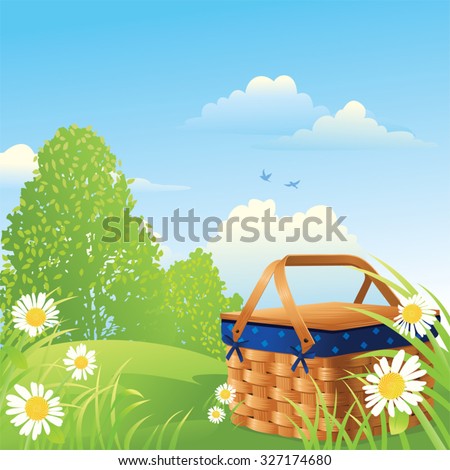 Picnic Basket in the Park on a Summer Day