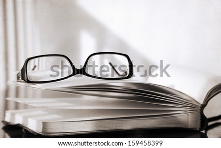 Artwork In Retro Style, Glasses And Book