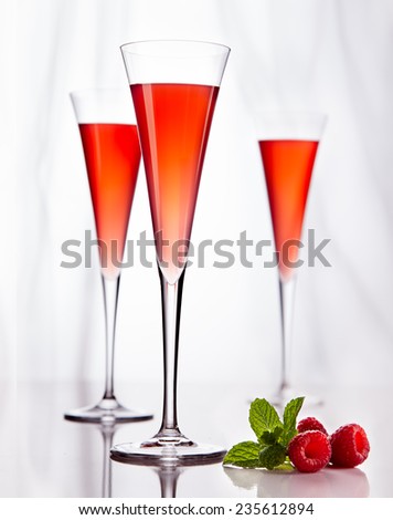 Pink drink in flute glass