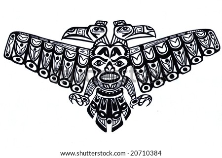 stock photo Black tattoo pattern of old indian totem