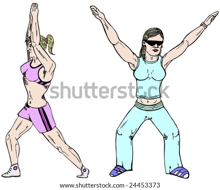 stock vector Two poses of aerobic girl in vector illustration