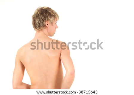 stock photo Rear view of naked boy studio shot