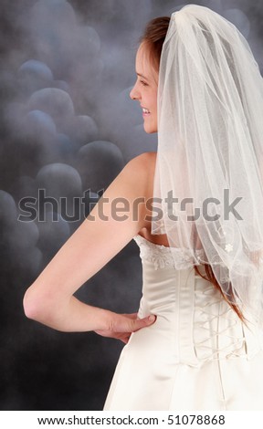 Portrait of an young bride, back side