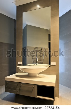 Bathroom Mirrors Contemporary on Modern Bathroom Interior Design  Beautiful Mirror  Basin  Faucet Etc
