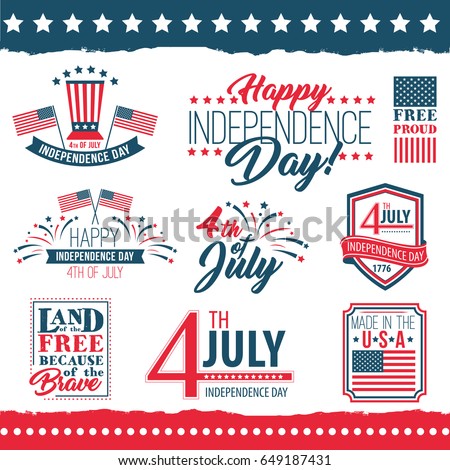 Independence Day of the United States poster set, Fourth of July federal holiday, typical festivity cards with star border. Vector flat style illustration on white background