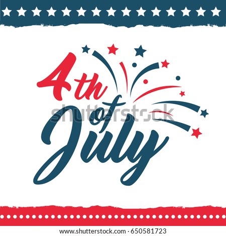 Independence Day of the United States poster set, Fourth of July federal holiday, typical festivity card with star border. Vector flat style illustration on white background