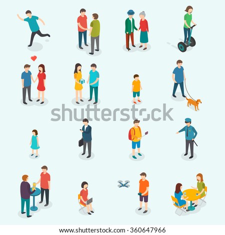 Isometric 3d vector people. Set of woman and man. Vector illustration