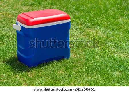 Cooler box in Australian Flag colors on the grass