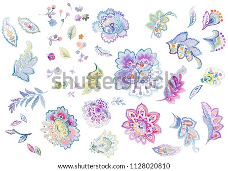 Floral paisley pattern trendy colour watercolour background ,watercolor paisley