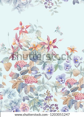 Watercolor magnolia, lilies and leaves, white flower hydrangea flowers