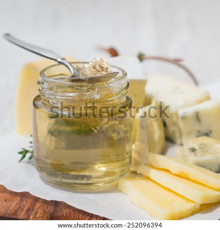 White Wine Jelly in a Jar  with a Selection of Cheeses