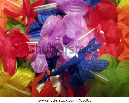 Artificial rainbow flower lei.