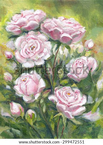 Pink roses oil painting