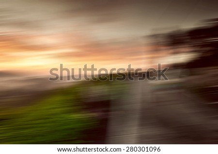 the restaurant and tea farm during sunset, sunrise colour concept abstract background, grain and motion blur