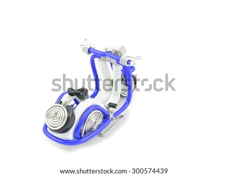 handcraft modern classic scooter made from white, blue and black wire isolated white background