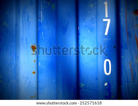 Grungy,  steel barrack wall texture background (with number 17 0) - blue style