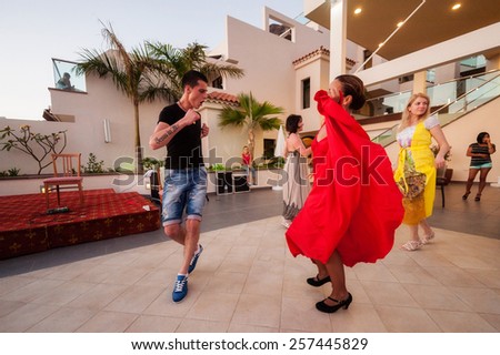 Tenerife Spain 05 June 2014. Flamenco dance at sunset in the restaurant. Canary Islands