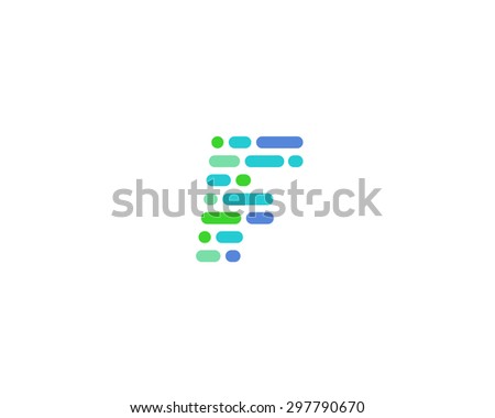Abstract letter F logo design template.  Dynamic, code unusual font. Universal fast moving dots, atoms, blocks, color symbol.