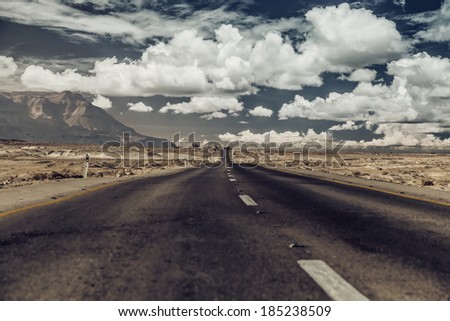 Vintage photo. Road through the desert.