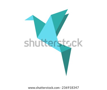 Origami bird. Blue origami bird.