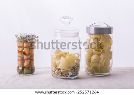 beautiful jars of different cereals, pasta