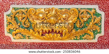 colorful ceramic interior in the hall of temple, tiger ceramic arts