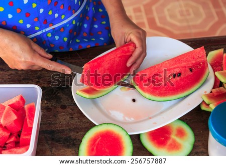 red fresh water melon cut in the Thai kitchen