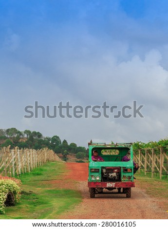 CHONBURI - MAY,2 : The old truck is invented by gardener of the farm where called \