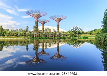 SINGAPORE - JUNE, 12: Super Tree Grove  Gardens by the Bay is the one of attractive Singapore\'s landmark Where five-minute walk from Bay front MRT Station. SINGAPORE JUNE,12 2015