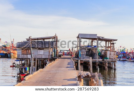 SATTAHEEP CHONBURI -JUNE,16:The fishing village where residents still make a living as basic fisheries. This view is the little pier for fishing boat in normal day time. THAILAND JUNE,16 2015