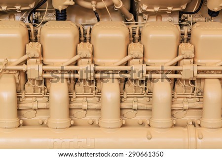 SATTAHEEP CHONBURI - JUNE, 26: MTU boat engine display in  the factory of dock yard, Equipment and Accessories are preparing for located in the merchant ship . THAILAND JUNE,26 2015