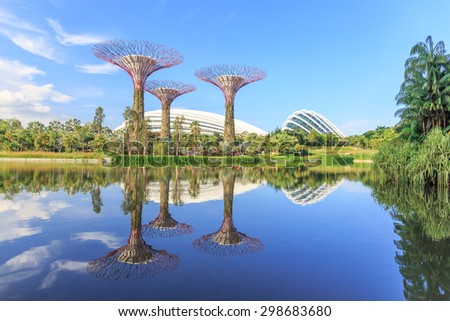 SINGAPORE - JULY,22: Super Tree Grove Gardens by the Bay is the one of attractive Singapore\'s landmark Where five-minute walk from Bay front MRT Station. SINGAPORE JULY,22 2015