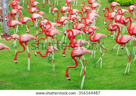 PATTAYA CHONBURI DEC,29 : The man made colorful flamingo bird garden in Tropical Botanical Garden named \