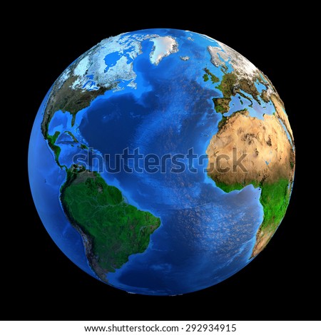 Detailed picture of the Earth and its landforms, isolated on black. Elements of this image furnished by NASA
