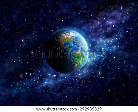Imaginary view of planet Earth into deep space, focused on America. Elements of this image furnished by NASA