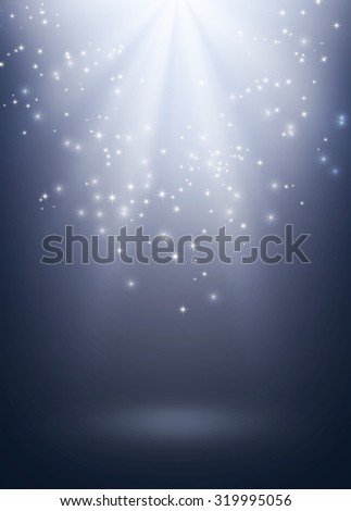 Magic shiny silver background with star lights raining down