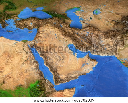 Middle East map - Gulf Region. Detailed satellite view of the Earth and its landforms. Elements of this image furnished by NASA