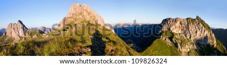 morning view from Karnische Alpen or Alpi Carniche  - Mount Peralba and Pic Chiadenis - Sextener Dolomiten or Dolomiti di Sesto behind - Italy
