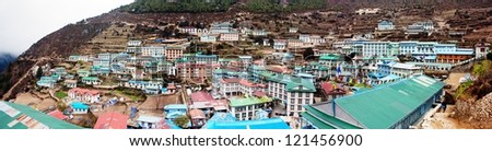 panoramatic view of  -Namche Bazar village - trek to Everest base camp - Nepal