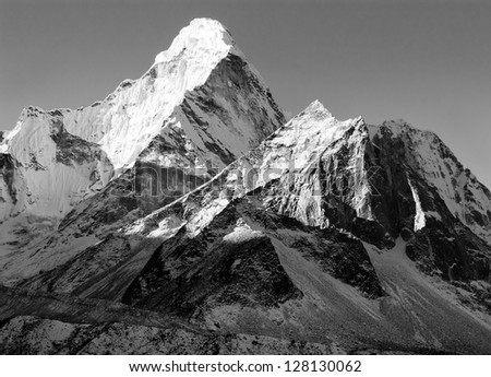 black and white view of Ama Dablam - way to Everest base camp - Nepal